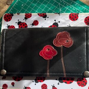 Black Wallet with Red Flower Design